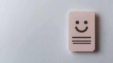 Happy feedback rate qr code scanning digital interaction bright environment close-up view smile logo impact