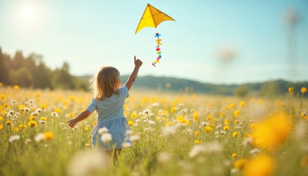Little girl embraces freedom, joy, and dreams in vibrant wildflower field - Powered by Adobe