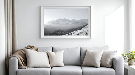 Framed Mountain Landscape Wall Art Decorates Living Room