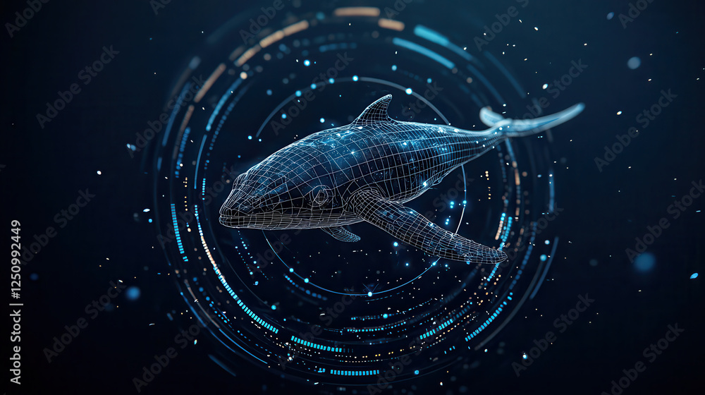 Aufkleber futuristic digital representation of shark with wireframe design, showcasing advanced technology and