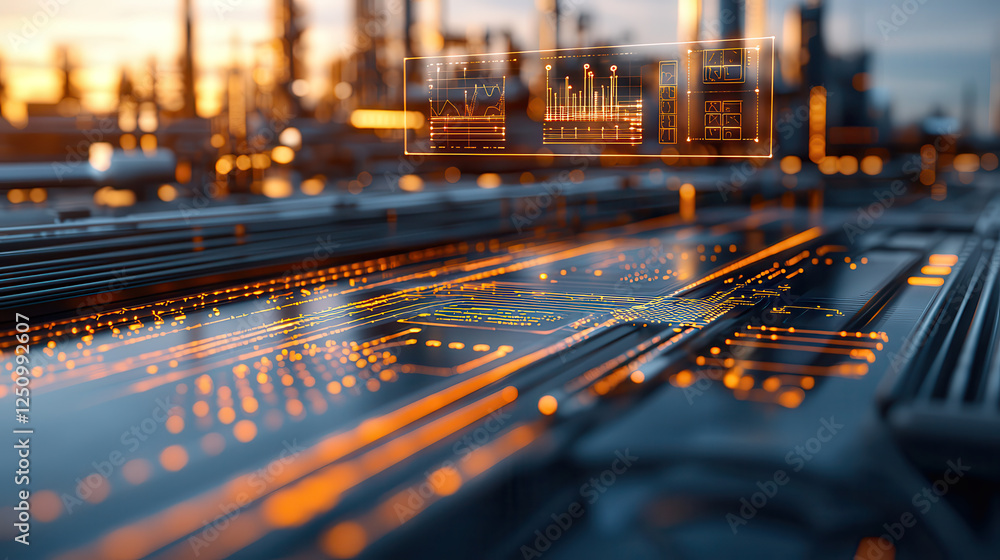 Aufkleber Futuristic refinery with automated robotic systems and digital interfaces showcasing data analytics and technology. scene captures innovation and advanced manufacturing processes