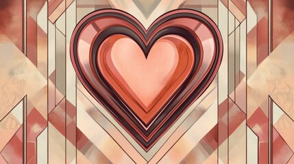 Abstract Geometric Heart Design with Red and Pink Hues