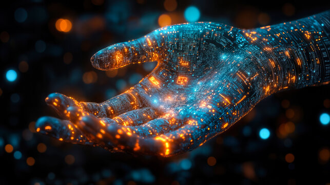 Futuristic AI-Driven Personalization Concept with Digital Hand Showcasing Adaptive Technology for Unique User Experiences