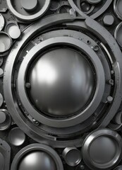 Abstract composition of metallic circles and geometric shapes, metallic, pattern