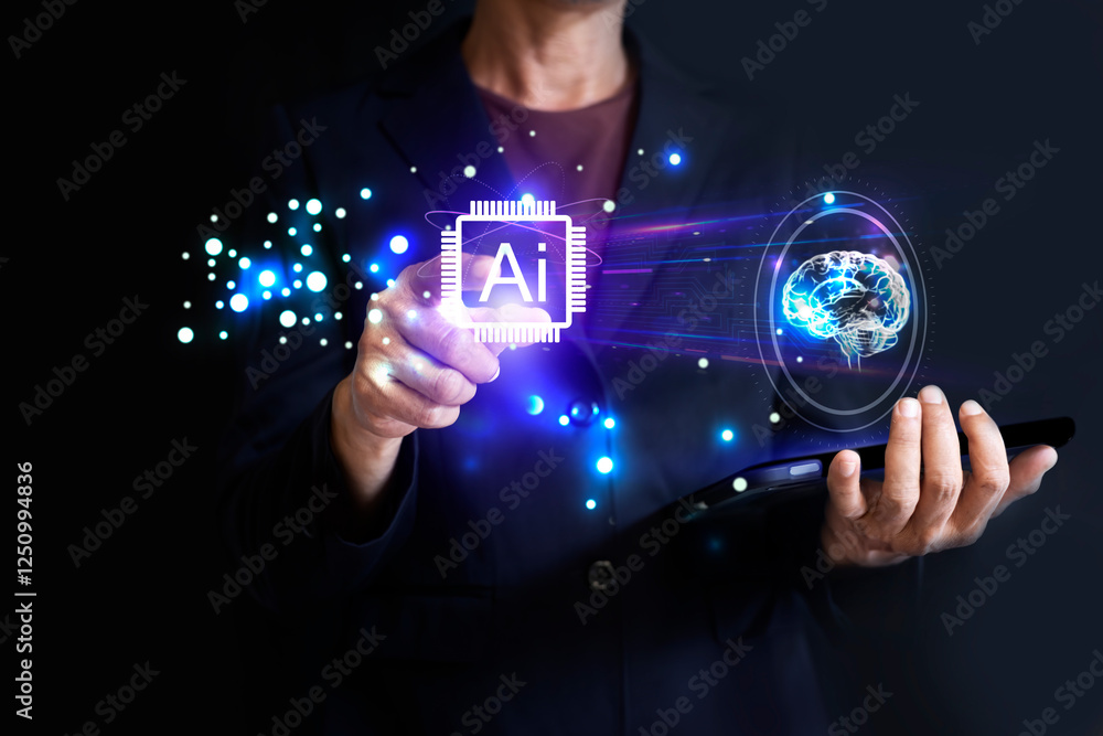 Aufkleber brain technology people, internet networking. ai learning and artificial intelligence concept