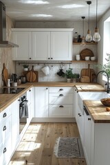 Bright White Kitchen With Wooden Accents And Farmhouse Style