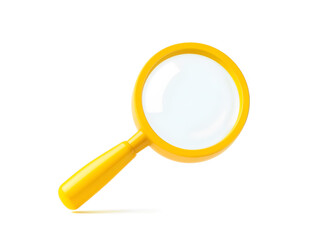 A bright yellow magnifying glass icon, representing search, exploration, or discovery themes isolated on white background. Generative AI