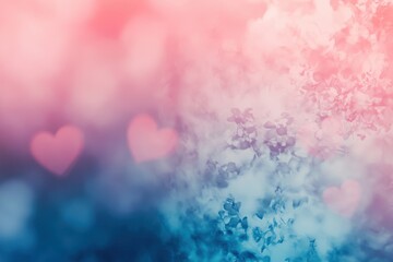 Fototapeta premium Abstract Pink and Blue Heart Background with Soft Bokeh Lights