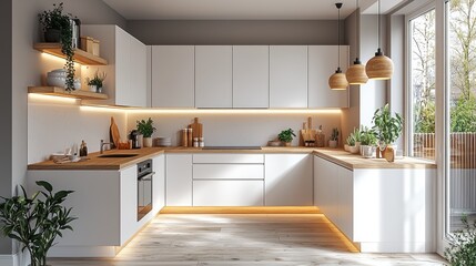 Modern L Shaped Kitchen Design With Wooden Accents