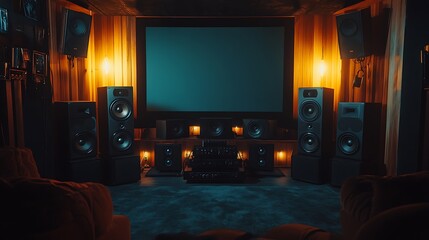 Home Theater System With Surround Sound Speakers And Screen