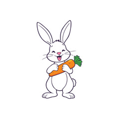 Happy Easter Bunny Rabbit Carrot Cute Vector Illustration