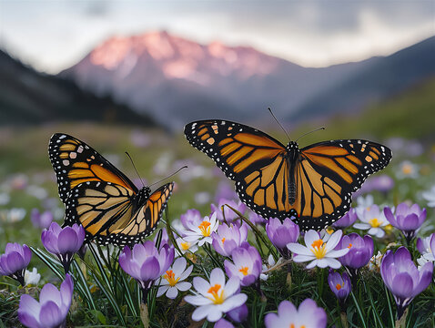  wildflower meadow with butterflies in alpenglow