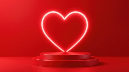 Red podium for presentation products on the red background