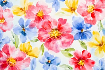 Colorful watercolor flowers seamless pattern creating a vibrant floral design