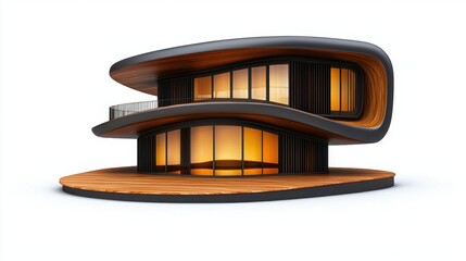 Modern Wooden and Black Curved House Design Architectural Model