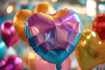 Colorful Heart-Shaped Balloons Festive Celebration