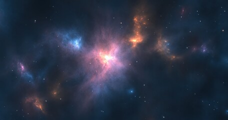 Obraz premium Colorful nebula in deep space with vibrant colors and scattered stars.