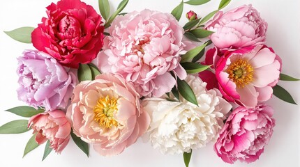 Colorful peonies on the white background 