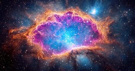 Colorful nebula in deep space with vibrant colors and scattered stars.