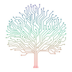 Abstract Creative Modern Circuit Board Technology Tree Vector Design on White Background.