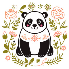 panda with flowers