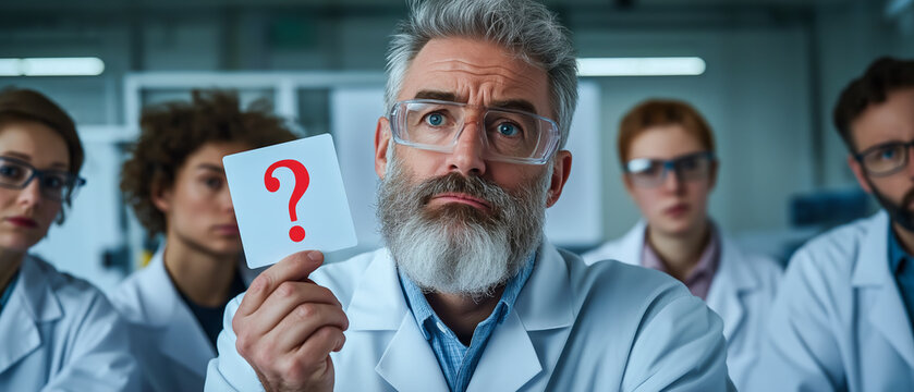 Senior scientists engage in a collaborative brainstorming session to tackle complex questions in a modern laboratory