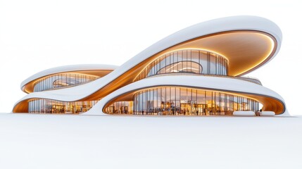 Modern Architectural Design of a Futuristic Building with a White Exterior and Wooden Accents