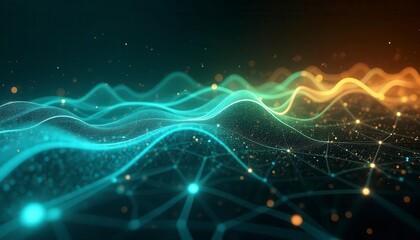 Fototapeta premium Abstract digital wave patterns in teal and orange. Possible use for technology background