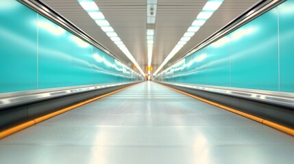 Modern Teal Moving Walkway in Airport or Train Station Interior