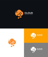 Digital Cloud Technology Logo Design Orange, White, Network