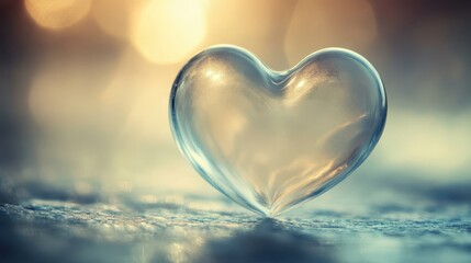 Fototapeta premium Glass Heart on Icy Surface with Warm Bokeh Lights