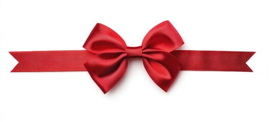 Elegant Red Satin Ribbon Bow on White Background: Perfect for Gift Wrapping, Decorations, or Festive Designs