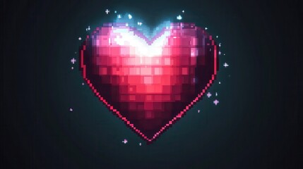 Glowing Pixel Art Heart on Dark Background