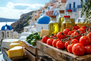 Fresh greek products overlooking the caldera in santorini, greece © Lubos Chlubny