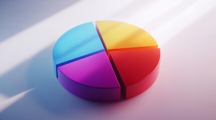 Obraz premium 3D pie chart icon with colorful segments, floating above a white background