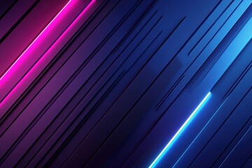 Obraz premium 3d render, abstract minimal neon background with glowing lines. Wall illuminated with blue light. Simple geometric wallpaper