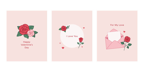 valentine's day card template set with rose,envelope