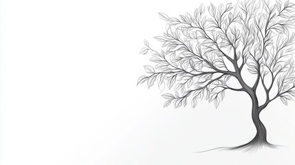 Obraz premium Elegant Black and White Tree with Intricate Branches and Leaves on a Minimalistic Background