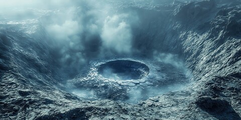 Volcanic landscapes exhibiting geothermal activity and earth's dynamic forces
