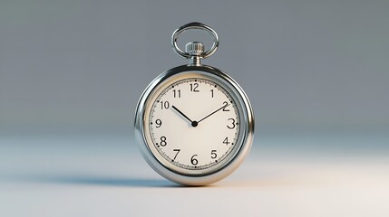 stop watch, A classic silver pocket watch with a white face and black hands with white background