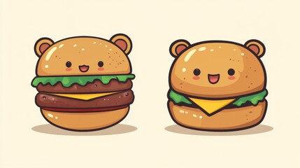 103.Cute Bear Burger Cartoon Vector Icon Illustration