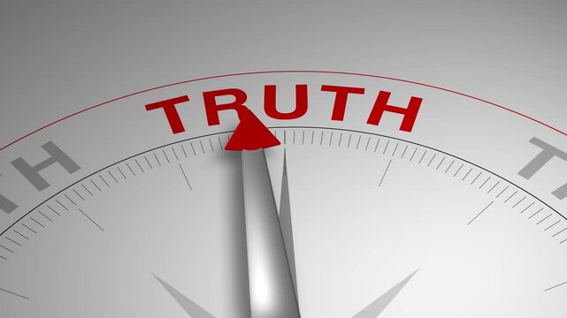 Truth text or word with a gauge arrow on a compass, representing guidance and direction on a clean white background. Ideal for business, coaching, consulting, and concept