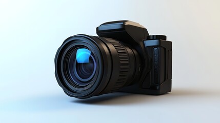 Latest Professional DSLR camera with zoom lens on white background