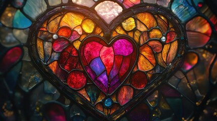 Intricate Colorful Stained Glass Heart Mosaic