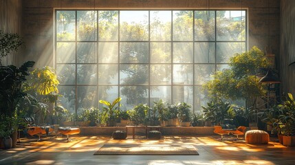 Sunlit Room with Plants and Modern Furniture