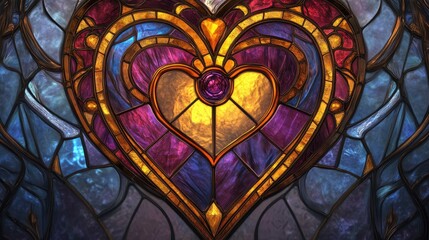 Obraz premium Intricate Stained Glass Heart with Jewel Center