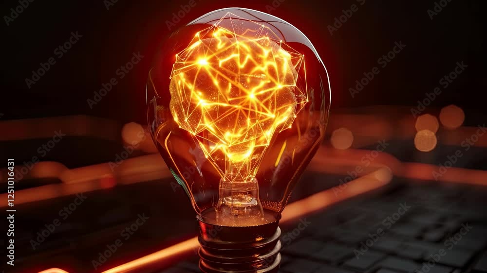 Aufkleber glowing brain shaped lightbulb with neural connections and network