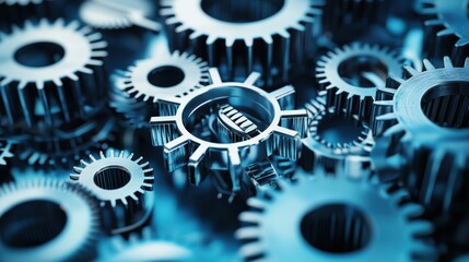 Blue gears and cogs interlock. Generative AI