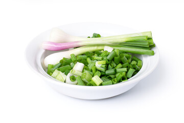 green onion slice in bowl isolated