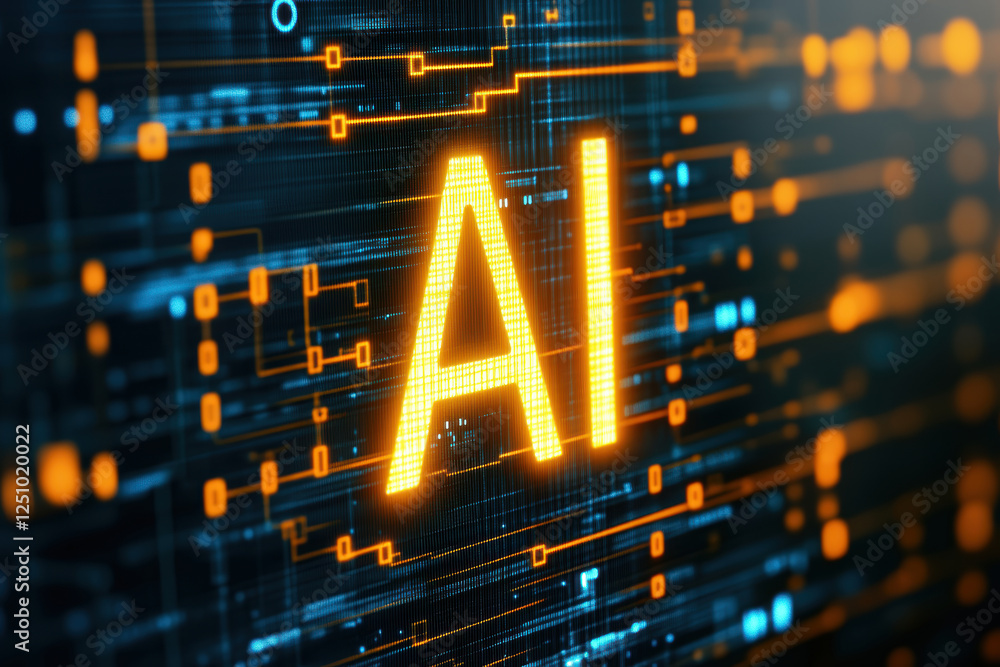 Poster modern computer chip with ai inscription. ai generative.